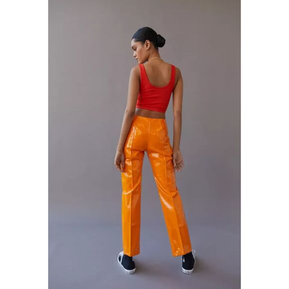 NWT THE RAGGED PRIEST Orange Patent Vinyl Cracker Pants Trousers Women's Size 8 - Picture 7 of 16